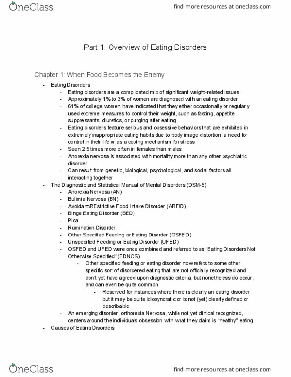PSYCH 297R Chapter Notes - Chapter 1: Binge Eating Disorder, Not Otherwise Specified, Mental Disorder thumbnail