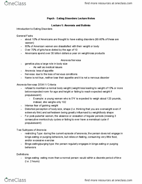 PSYCH 297R Lecture Notes - Lecture 1: Binge Eating, Nervous Conditions, Diagnostic And Statistical Manual Of Mental Disorders thumbnail