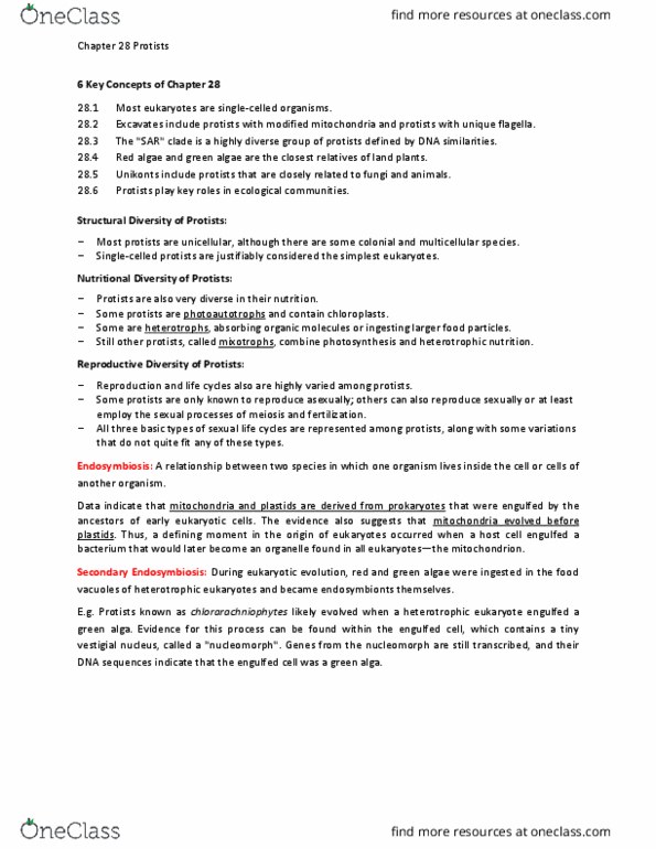 BIOL 226 Lecture Notes - Lecture 5: Plasmodium, Phycoerythrin, Genetic Variation thumbnail