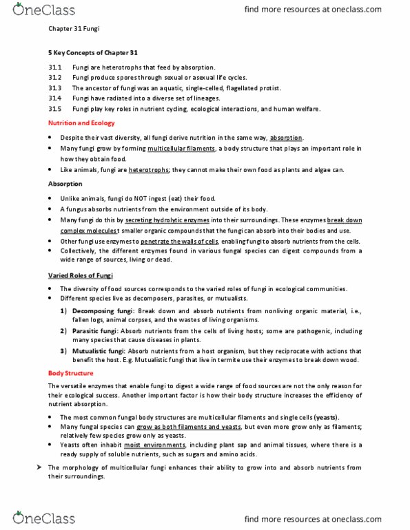 BIOL 226 Lecture Notes - Lecture 6: Osmosis, Multicellular Organism, Glomeromycota thumbnail