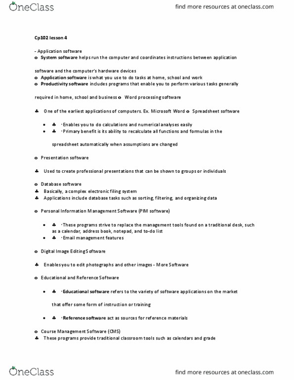 CP102 Lecture Notes - Lecture 4: Word Processor, Microsoft Word, Real-Time Operating System thumbnail