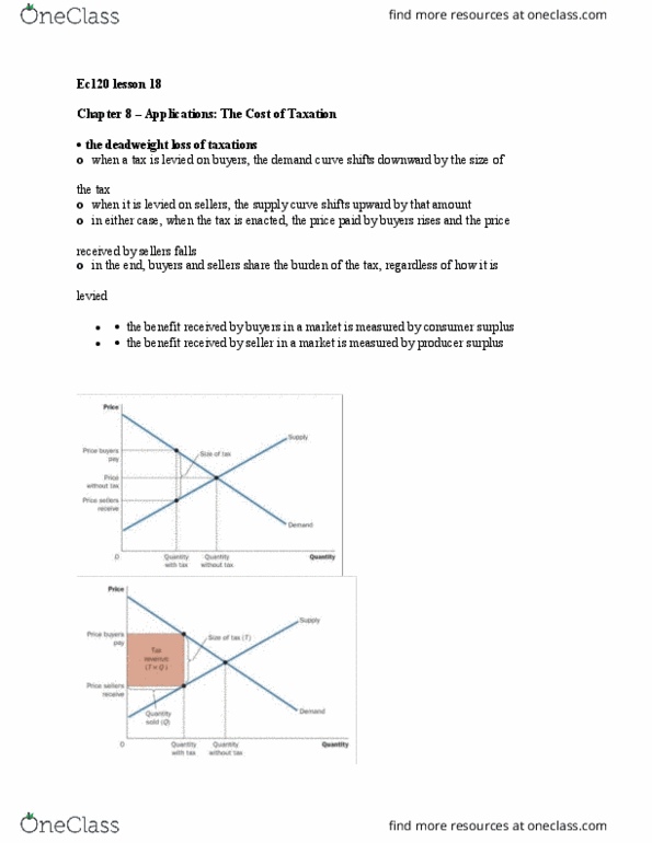 EC120 Lecture Notes - Lecture 18: Deadweight Loss, Demand Curve, Economic Surplus thumbnail