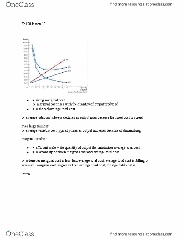 EC120 Lecture Notes - Lecture 10: Marginal Product, Fixed Cost, Average Variable Cost thumbnail