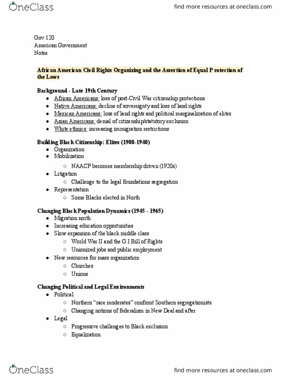 GOV 120 Lecture Notes - Lecture 11: Asian Americans, Mass Mobilization, Voting Rights Act Of 1965 thumbnail
