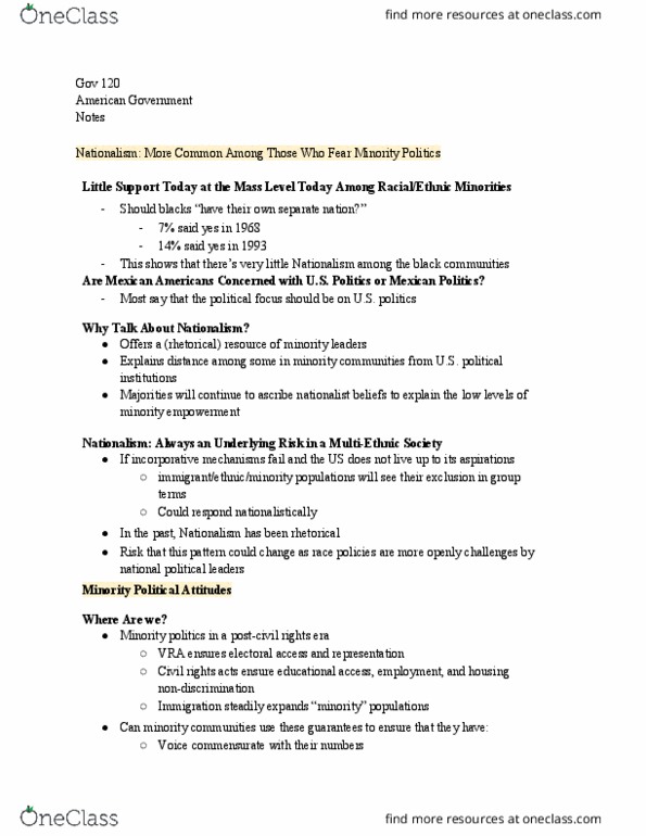 GOV 120 Lecture Notes - Lecture 13: Panethnicity, Those Who Fear, Asian Americans thumbnail