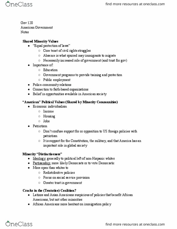 GOV 120 Lecture Notes - Lecture 14: Model Minority, Social Conservatism, Immigration Policy thumbnail