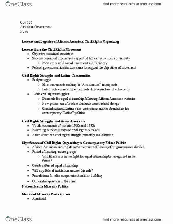 GOV 120 Lecture Notes - Lecture 12: Aztlán, Radical Change, Chicano Movement thumbnail