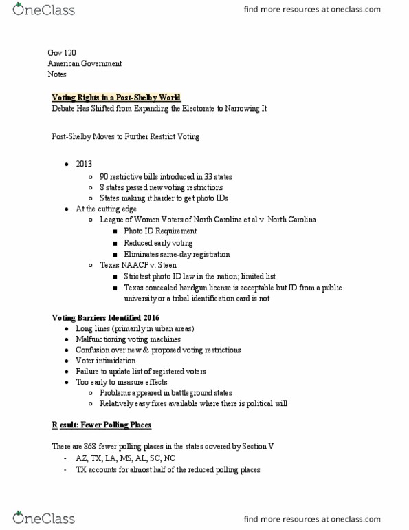 GOV 120 Lecture Notes - Lecture 27: Early Voting, Abeyance thumbnail