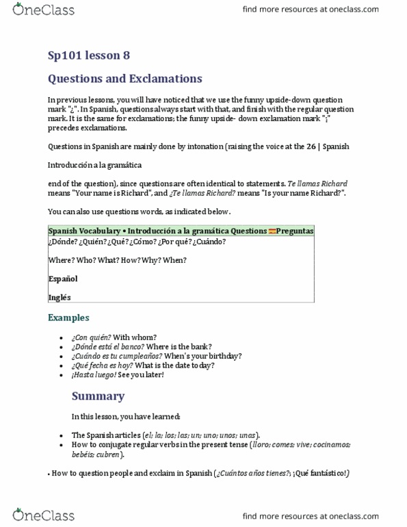 SP101 Lecture Notes - Lecture 8: Exclamation Mark thumbnail