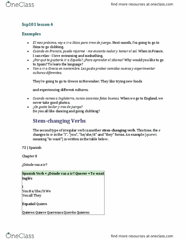 SP101 Lecture Notes - Lecture 4: Regular And Irregular Verbs thumbnail