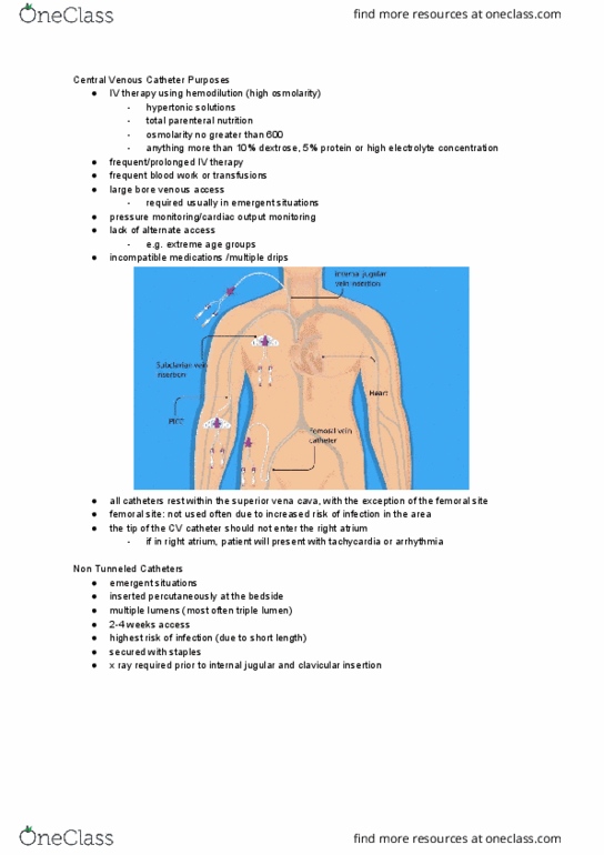 NURS 225 Lecture Notes - Lecture 15: Parenteral Nutrition, Superior Vena Cava, Intravenous Therapy thumbnail