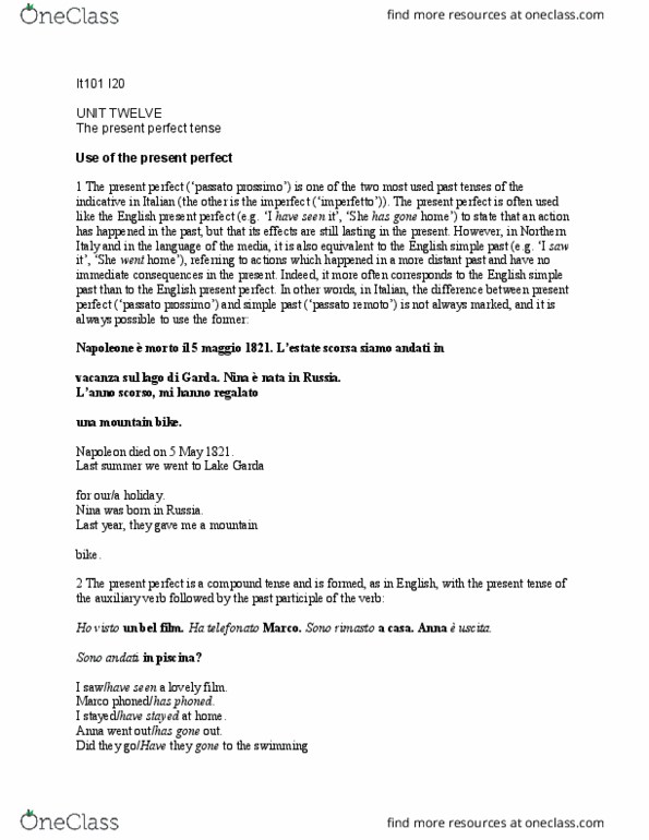 IT101 Lecture Notes - Lecture 20: Lake Garda, Infinitive, Beak thumbnail
