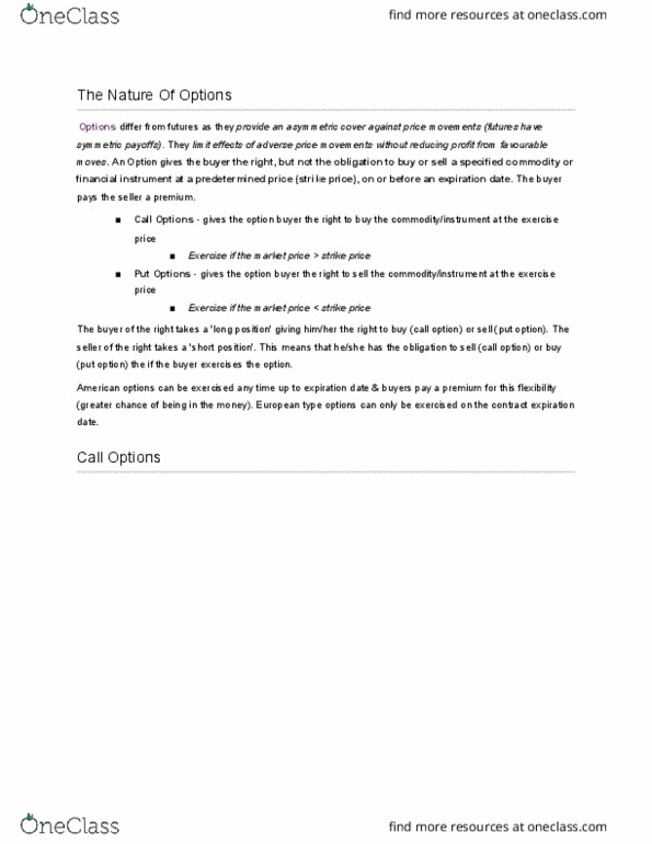 FINS1612 Chapter Notes - Chapter 11: Call Option, Option Style, Financial Instrument thumbnail