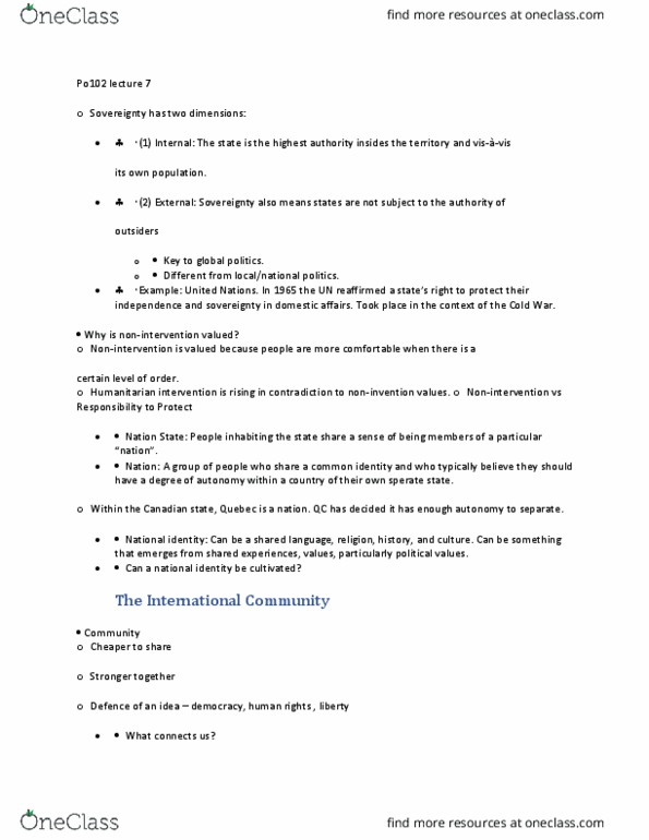 PO102 Lecture Notes - Lecture 7: Non-Interventionism, Humanitarian Intervention, Human Rights Watch thumbnail