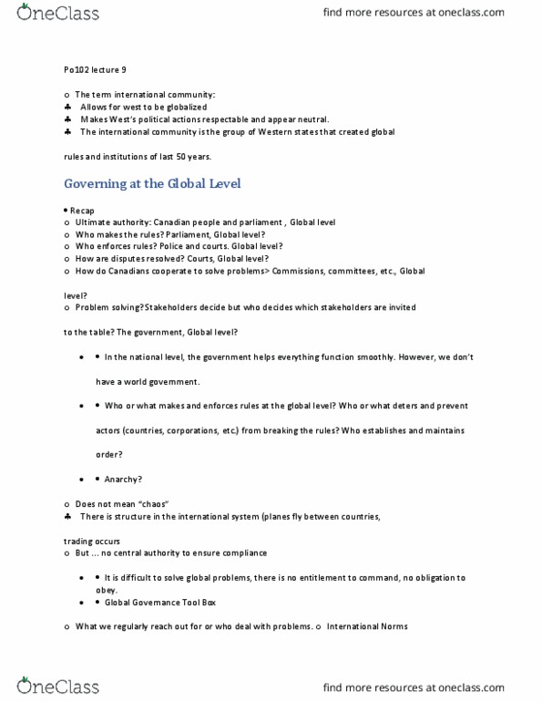 PO102 Lecture Notes - Lecture 9: Problem Solving, Non-Governmental Organization thumbnail