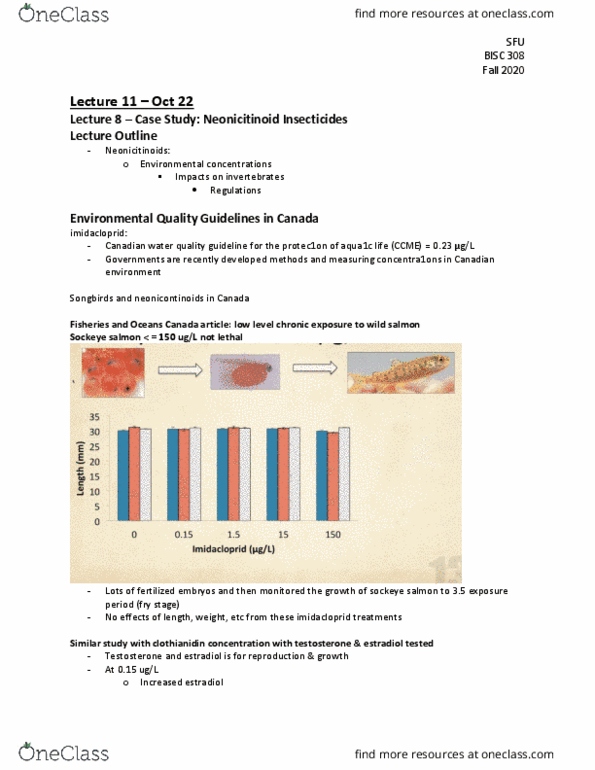 BISC 313 Lecture Notes - Lecture 11: Sockeye Salmon, Imidacloprid, Clothianidin thumbnail