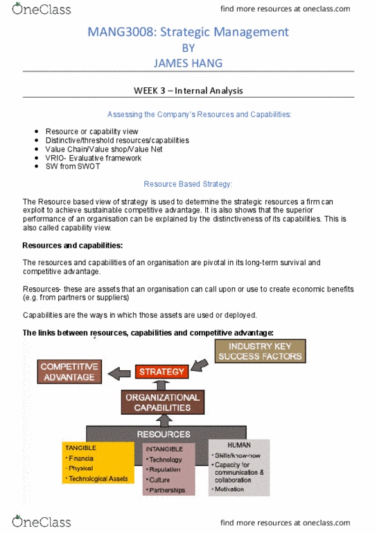 MARKET 1 Lecture Notes - Lecture 27: Swot Analysis, Imitation, Value Chain thumbnail