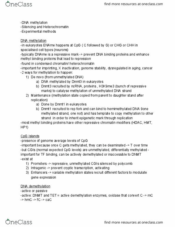 BIOL 483 Lecture Notes - Lecture 50: X-Inactivation, Heterochromatin, Dna Replication thumbnail