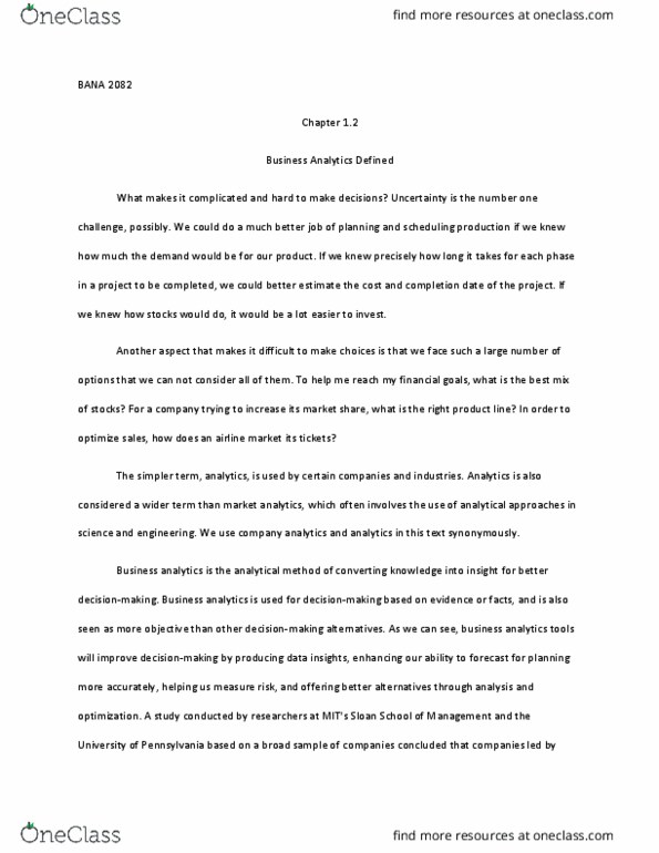 BANA 2082 Chapter Notes - Chapter 1: Sentiment Analysis, Prescriptive Analytics, Apple Watch thumbnail