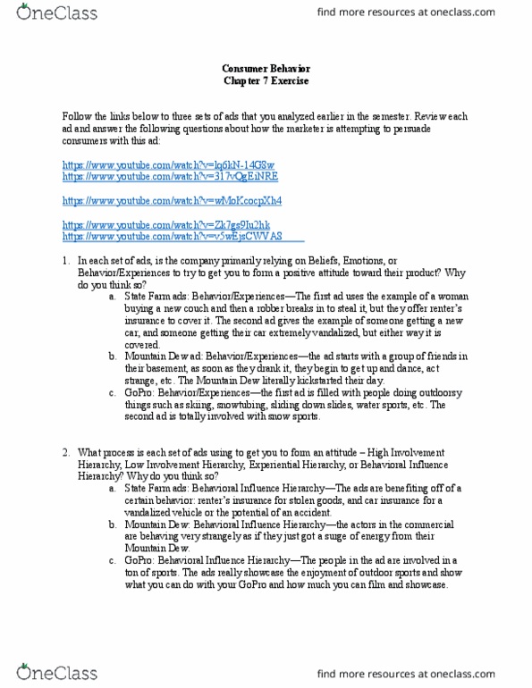 MKTG 35035 Chapter Notes - Chapter 7: Gopro, State Farm Insurance, Vehicle Insurance thumbnail