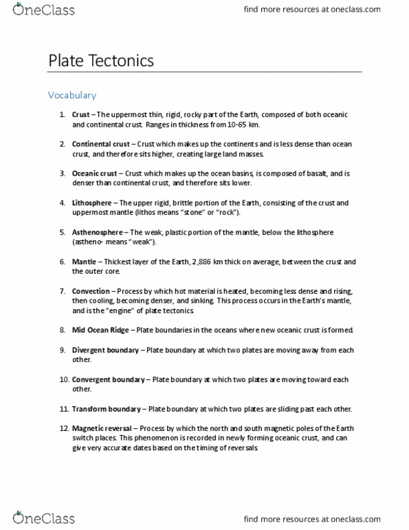 GEOL 11042 Chapter Notes - Chapter 1: Continental Crust, Oceanic Crust, Divergent Boundary thumbnail