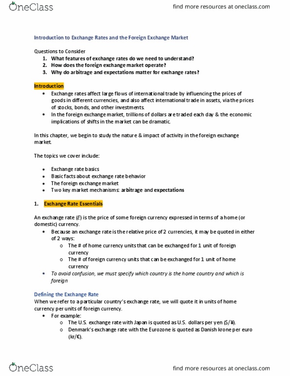 ECO 434 Lecture Notes - Lecture 1: Foreign Exchange Market, Danish Krone, Exchange Rate thumbnail