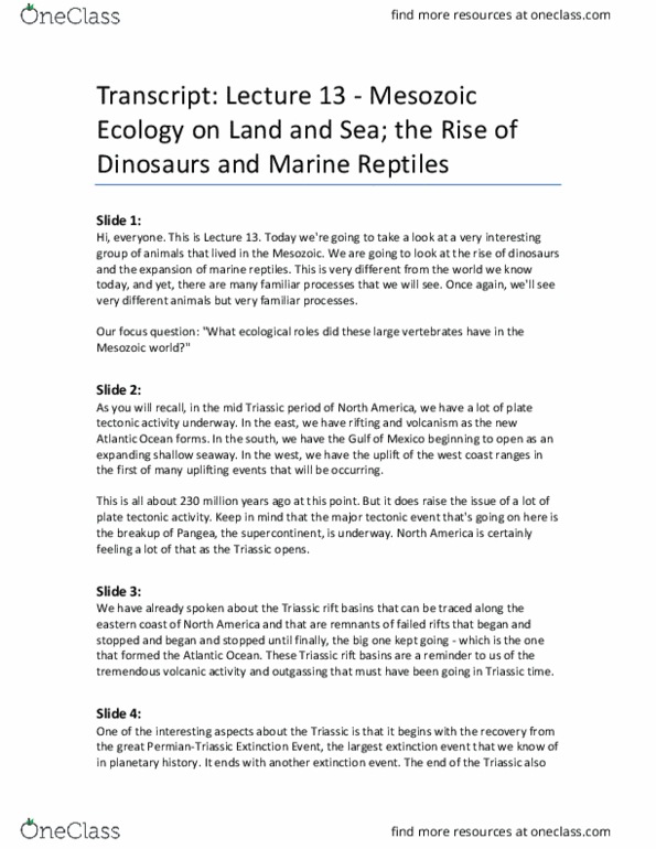 GEOL 11042 Lecture Notes - Lecture 26: Mesozoic, Supercontinent, Thecodontia thumbnail