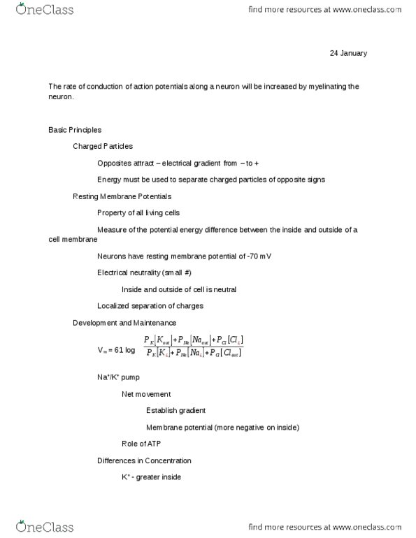 BMS 302 Lecture Notes - Membrane Potential, Resting Potential thumbnail