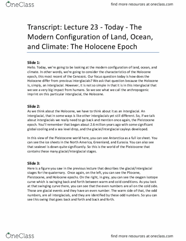GEOL 11042 Lecture Notes - Lecture 46: Pleistocene, Cenozoic, Eugenius Warming thumbnail