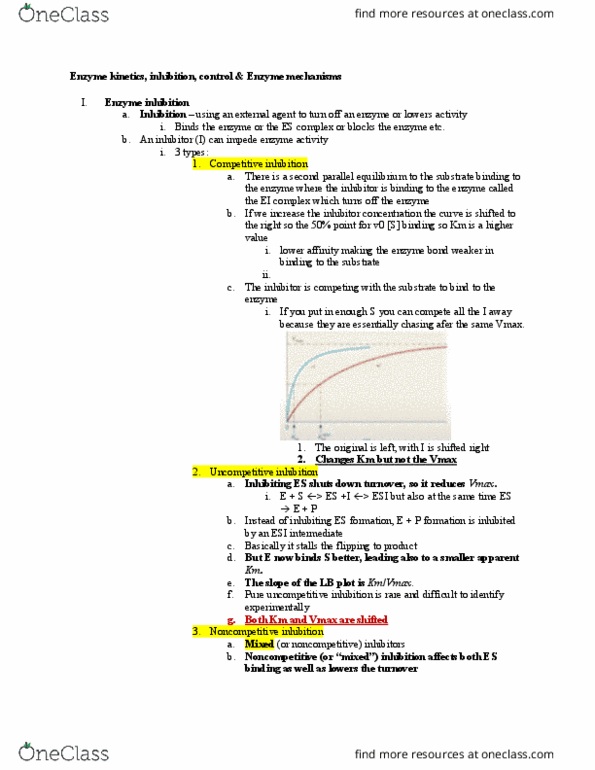 CHEM 350g Lecture Notes - Lecture 12: Transferase, Uncompetitive Inhibitor, Enzyme Kinetics thumbnail