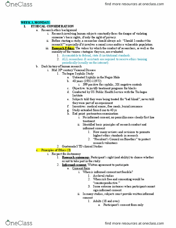 HP 350L Lecture Notes - Lecture 5: United States Public Health Service, Penicillin, Belmont Report thumbnail