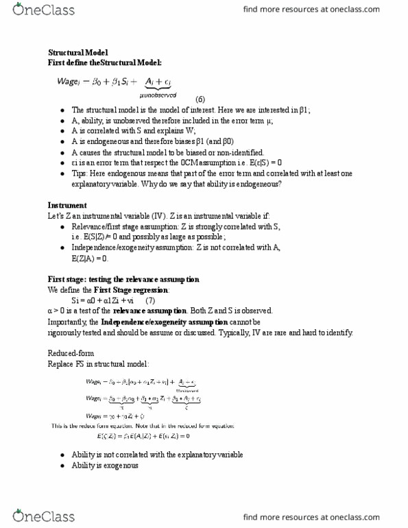 ECON 151 Lecture Notes - Lecture 14: Instrumental Variable, Dependent And Independent Variables, Regression Dilution thumbnail