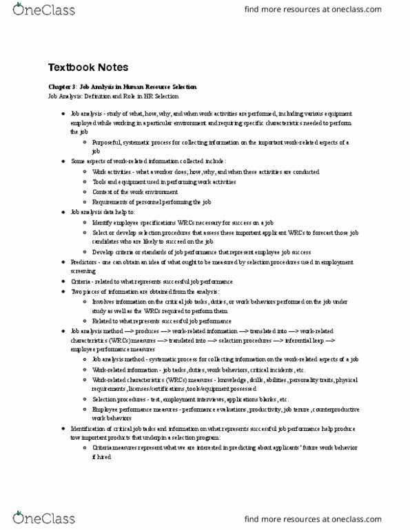MGT 461 Chapter Notes - Chapter 3: Job Analysis, Job Performance, Task Analysis thumbnail