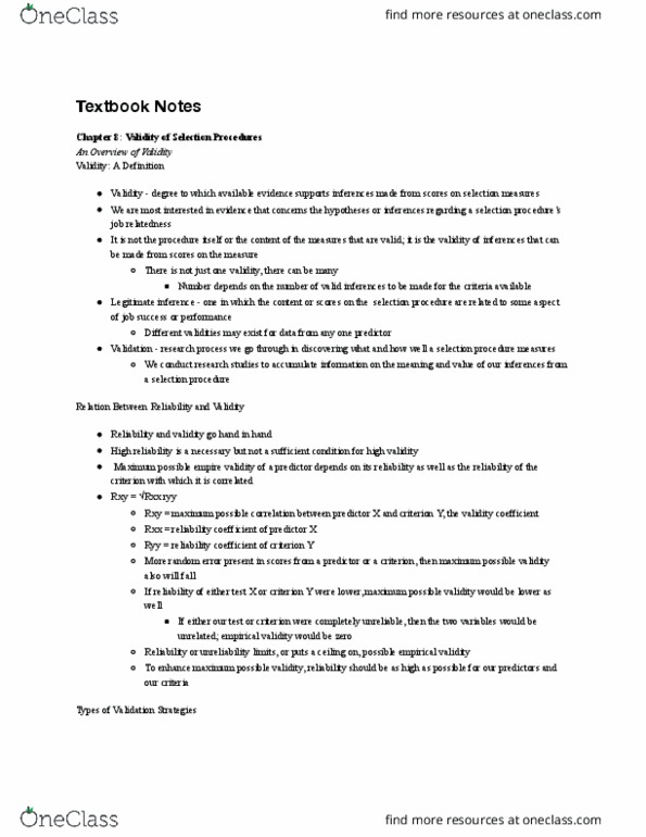 MGT 461 Chapter Notes - Chapter 8: Content Validity, Test Validity, Observational Error thumbnail