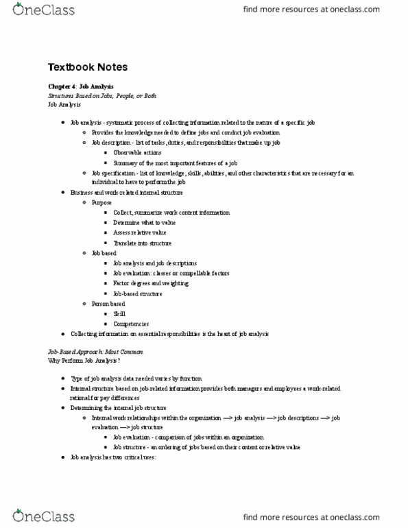 MGT 462 Chapter Notes - Chapter 4: Job Evaluation, Html Element, Job Analysis thumbnail