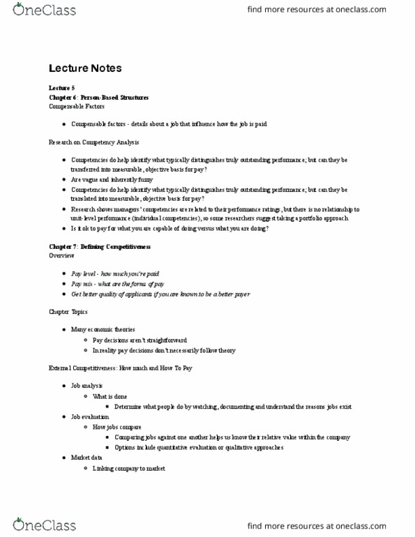 MGT 462 Lecture Notes - Lecture 5: Job Evaluation, Job Analysis, Medtronic thumbnail