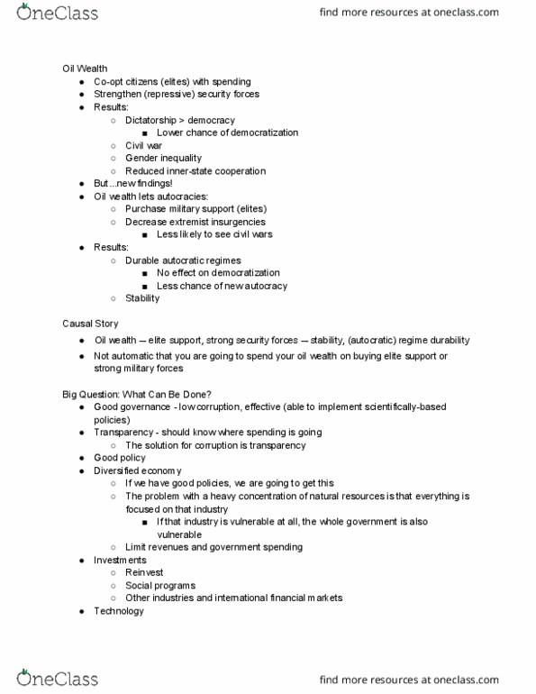 POLI 3424 Lecture Notes - Lecture 17: Autocracy, Good Governance, Gender Inequality thumbnail