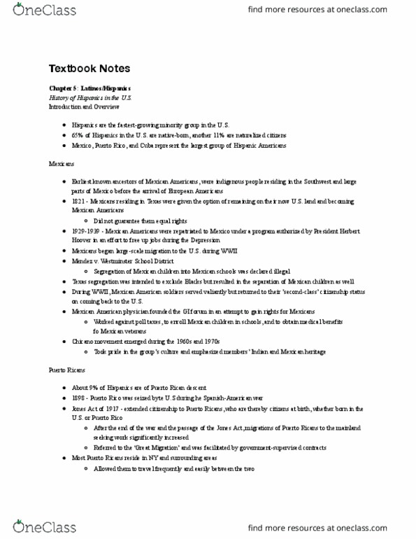 MGT 467 Chapter Notes - Chapter 5: Westminster School District, Herbert Hoover, Mexican Americans thumbnail