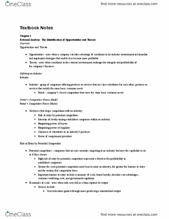 B A 405 Chapter Notes - Chapter 2: Customer Switching, Bargaining Power, Oligopoly thumbnail