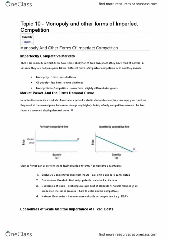ECON1101 Chapter Notes - Chapter 10: Imperfect Competition, Monopolistic Competition, Market Power thumbnail