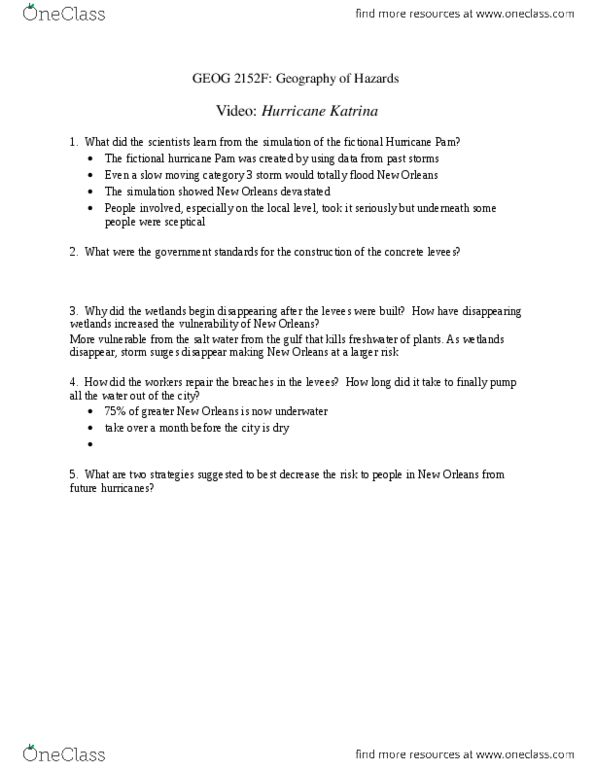 Management and Organizational Studies 2181A/B Chapter Notes -Hurricane Preparedness For New Orleans thumbnail