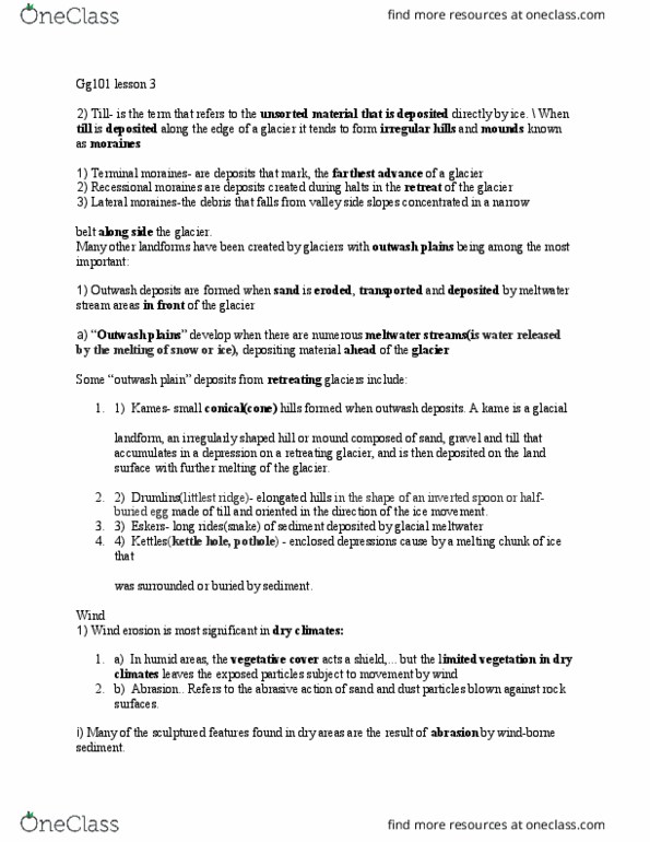 GG101 Lecture Notes - Lecture 3: Glacial Landform, Kame, Outwash Plain thumbnail