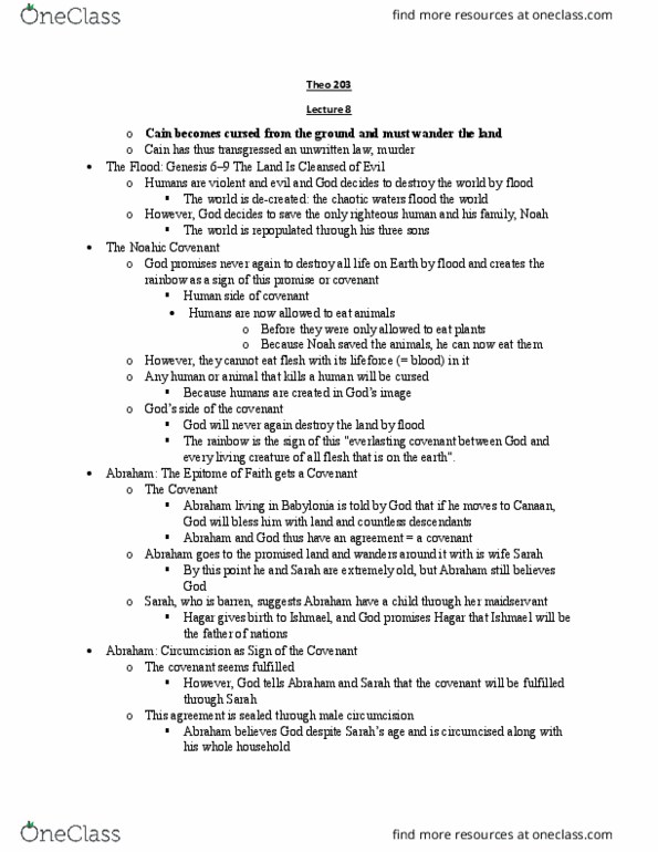 THEO 203 Lecture Notes - Lecture 8: Israelites thumbnail