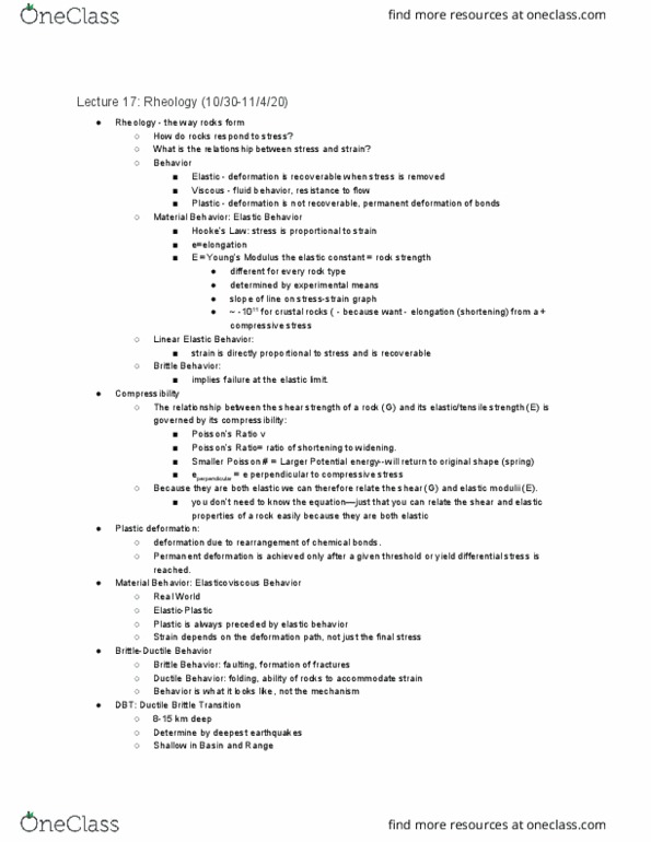 GEOL 352 Lecture Notes - Lecture 17: Rheology, Compressive Stress, Differential Stress thumbnail