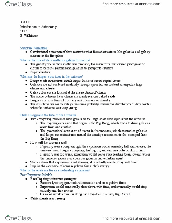 AST 111 Lecture Notes - Lecture 21: White Dwarf, Galaxy Formation And Evolution, Big Crunch thumbnail