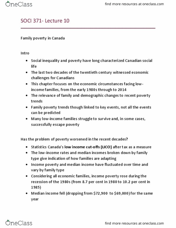 SOCI 371 Lecture Notes - Lecture 10: Median Income, Social Inequality, Old Age Security thumbnail