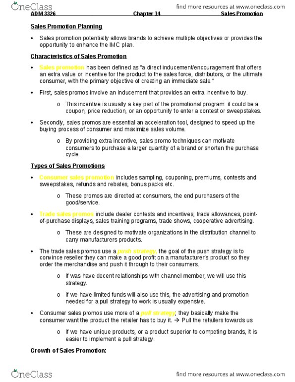 ADM 3326 Chapter Notes - Chapter 14: Sales Promotion, W. M. Keck Observatory, Cream Cheese thumbnail