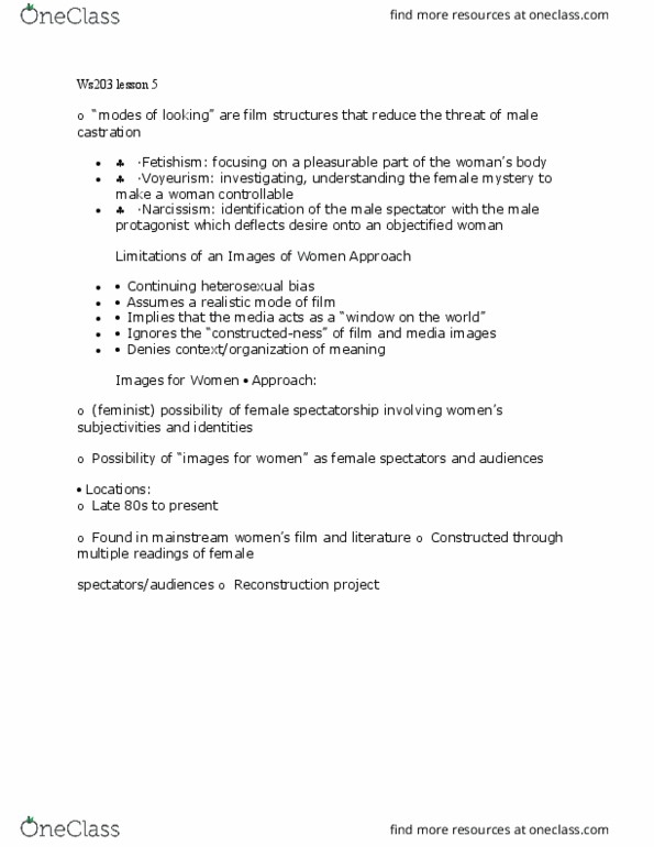 WS203 Lecture Notes - Lecture 5: Fetishism, Voyeurism, Narcissism thumbnail