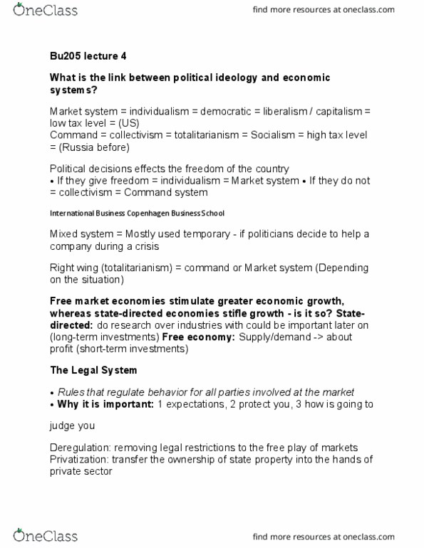 BU205 Lecture Notes - Lecture 4: Copenhagen Business School, Free Market, Totalitarianism thumbnail