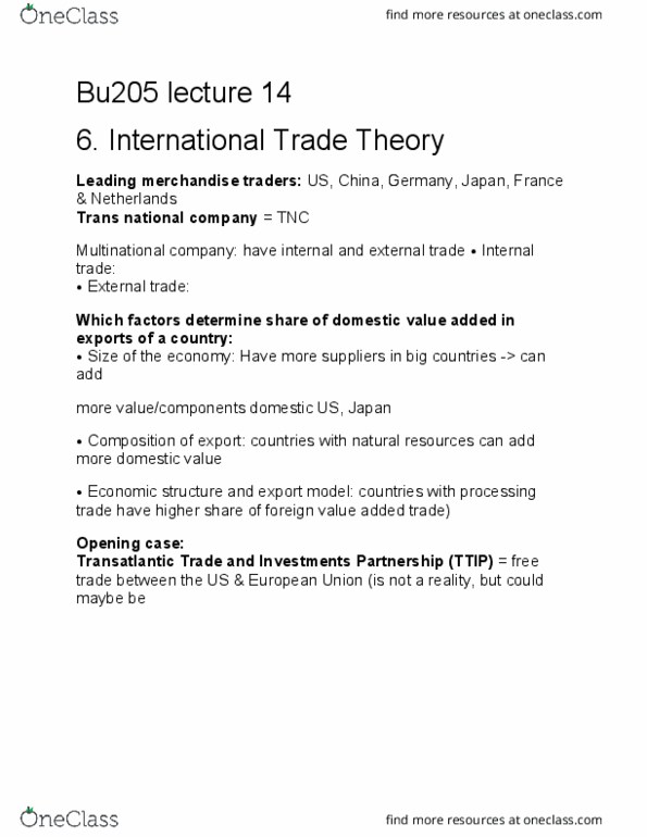BU205 Lecture Notes - Lecture 14: Transatlantic Trade And Investment Partnership thumbnail